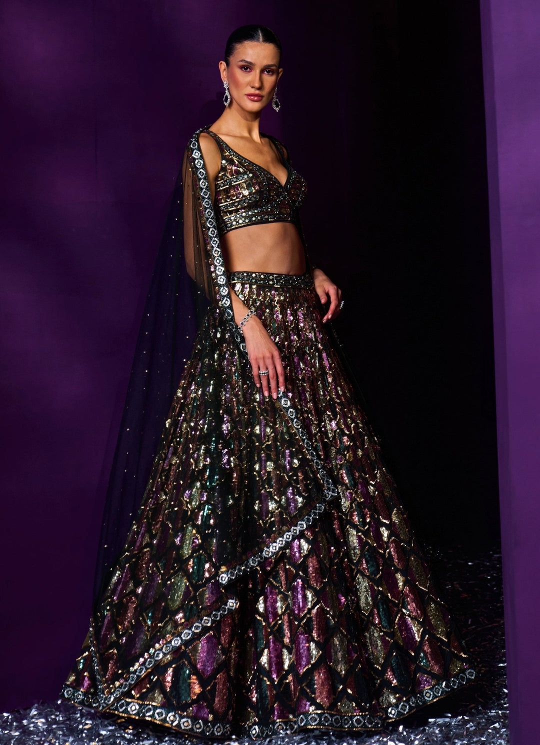 Emerald Green Multi Colour Sequins Lehenga Set Angad Singh - Fabilicious Fashion