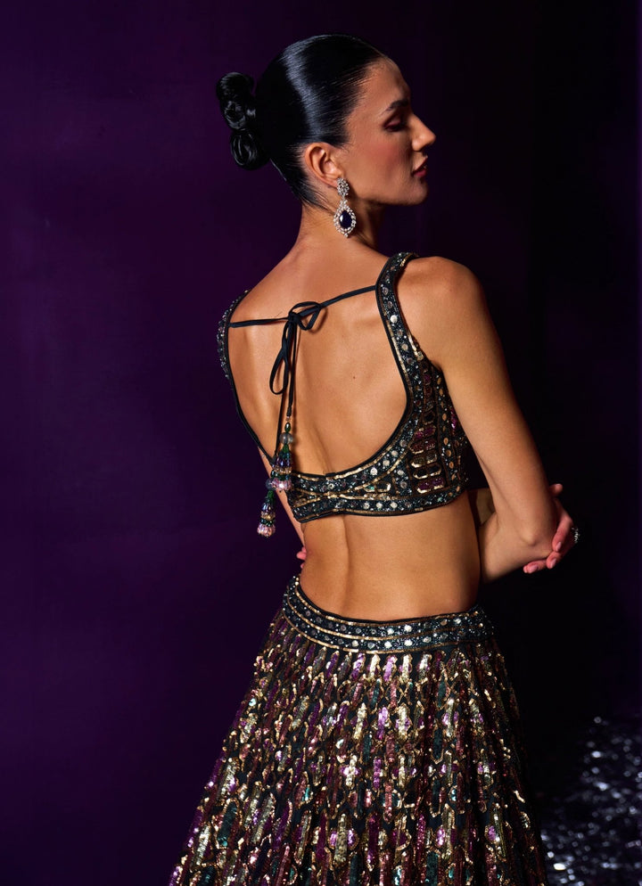 Emerald Green Multi Colour Sequins Lehenga Set Angad Singh - Fabilicious Fashion