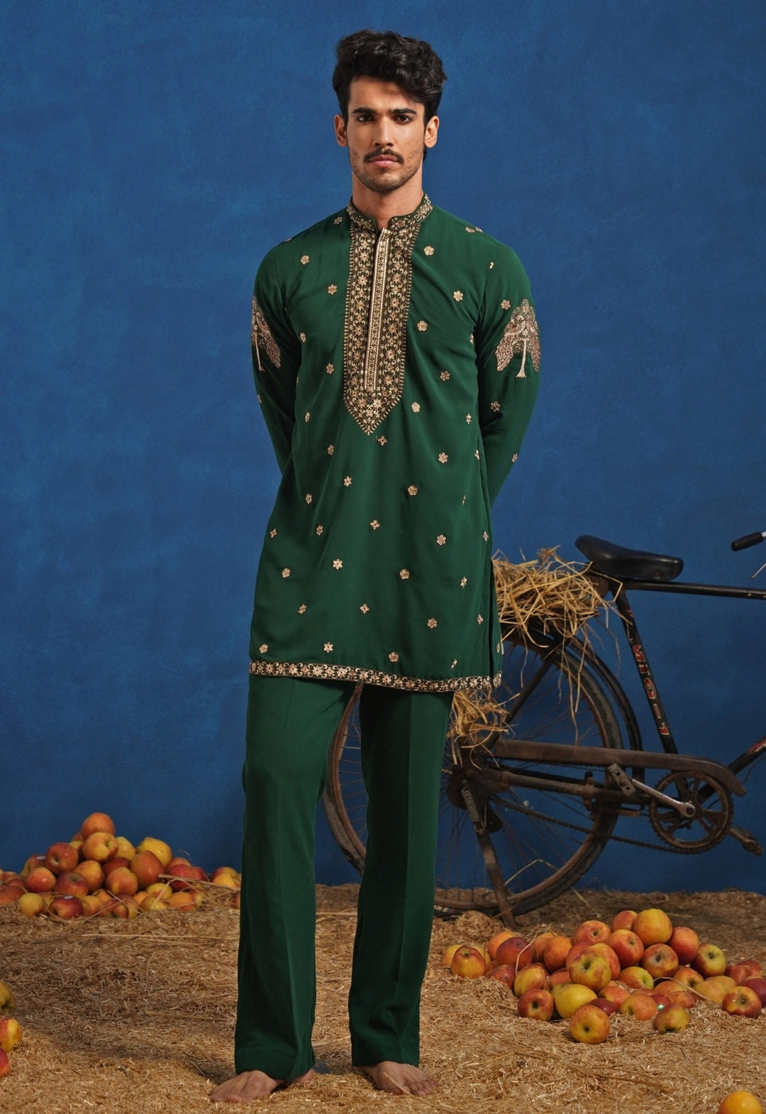 Emerald Green Multicolour Georgette Short Kurta Jacket Set Kalpraag - Fabilicious Fashion