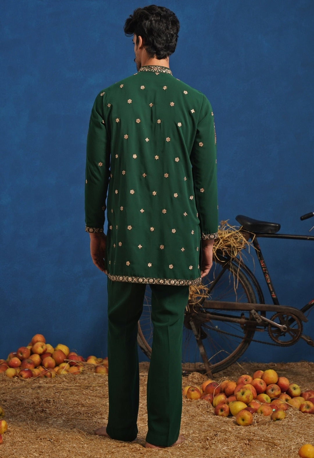 Emerald Green Multicolour Georgette Short Kurta Jacket Set Kalpraag - Fabilicious Fashion