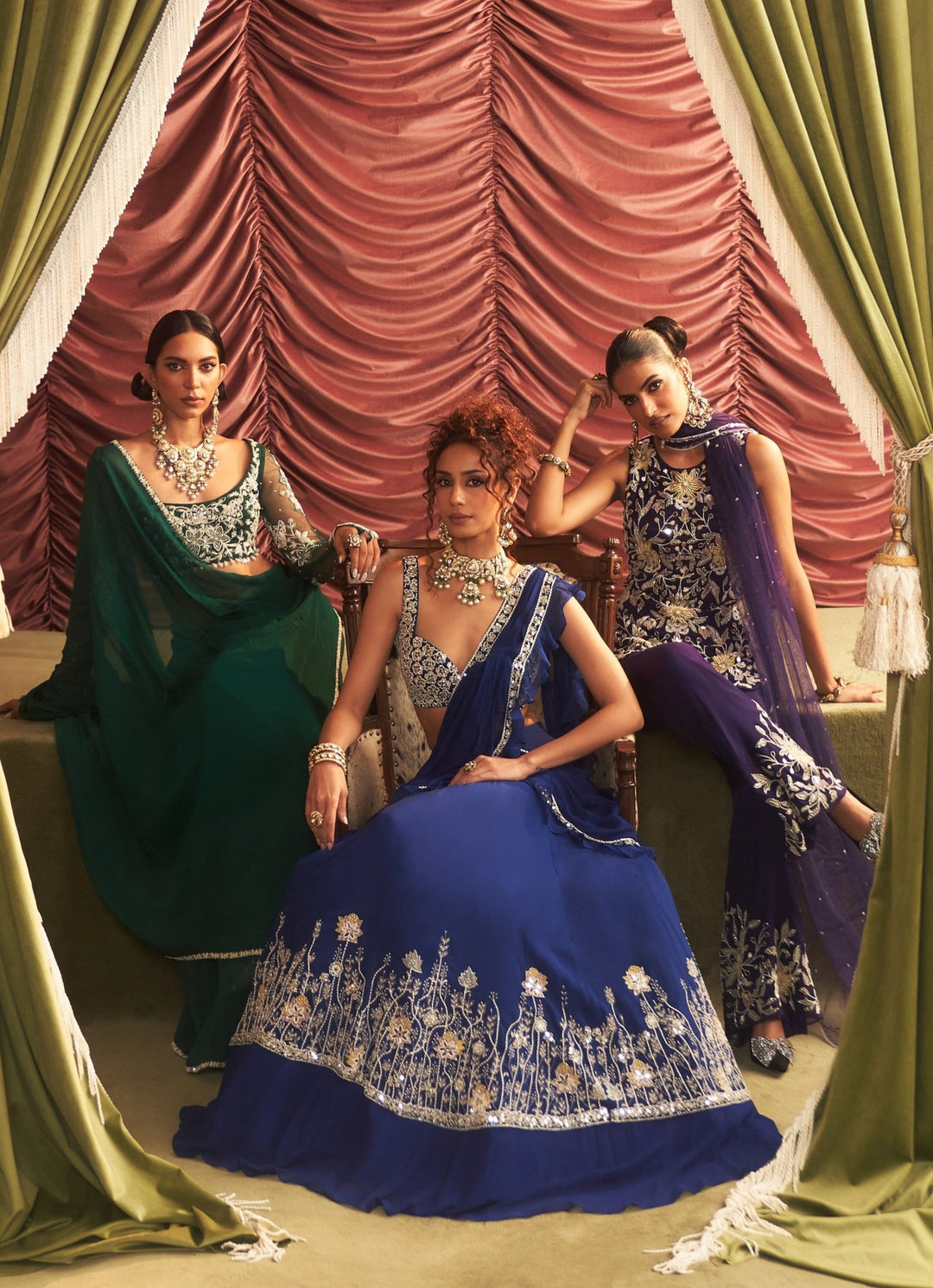 Emerald Green Organza Saree With Full Sleeves Embroidered Blouse Seema Thukral - Fabilicious Fashion