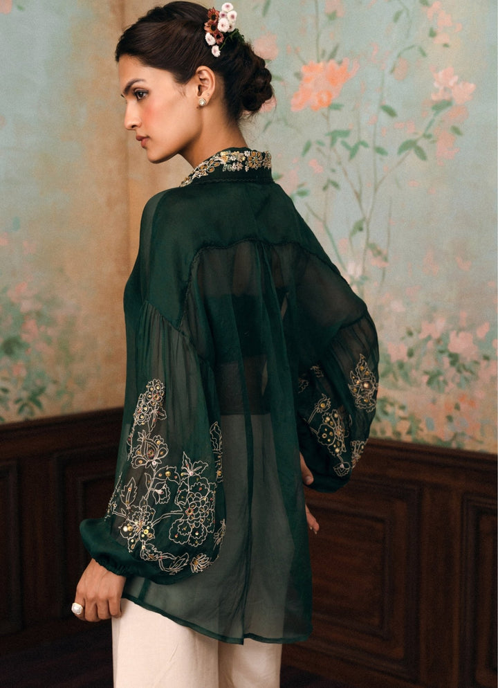 Paulmi and Harsh Emerald Green Organza ShirtFabilicious Fashion