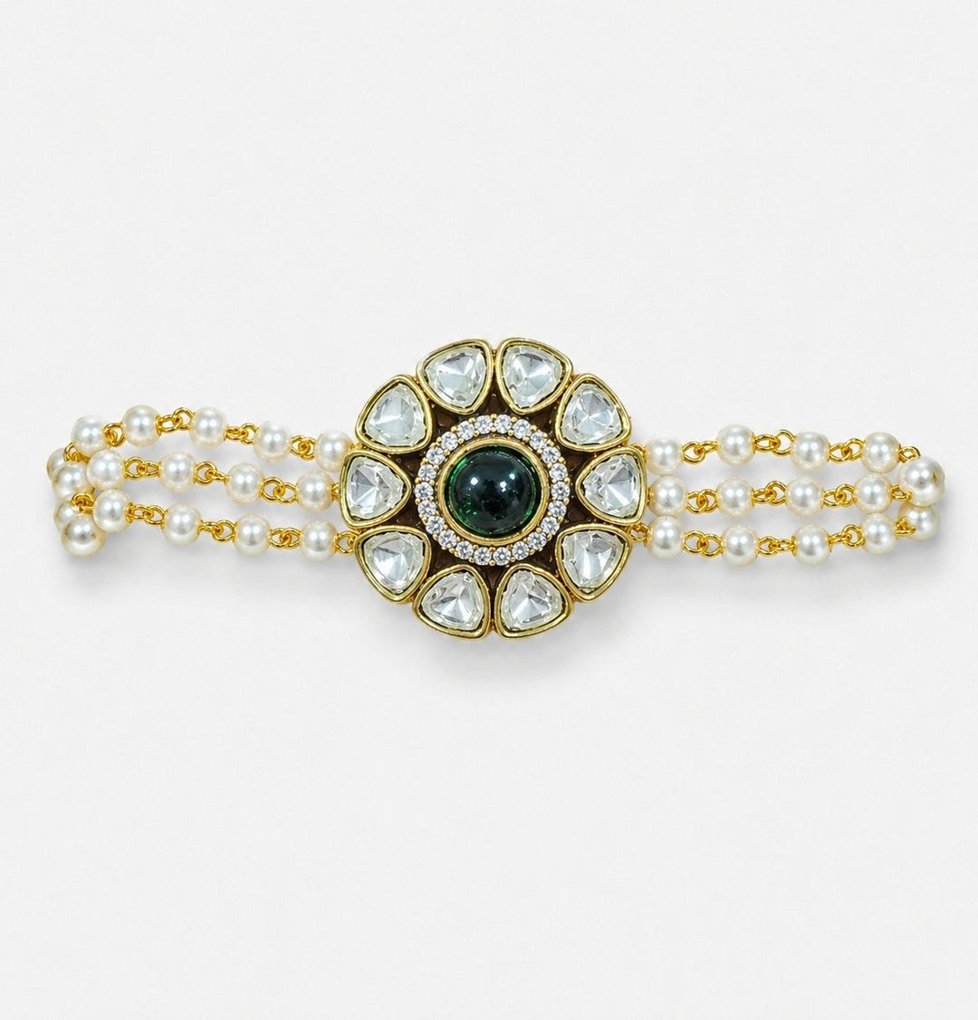 Vivinia By Vidhi Mehra Emerald Green Polki And Pearl Floral BraceletFabilicious Fashion