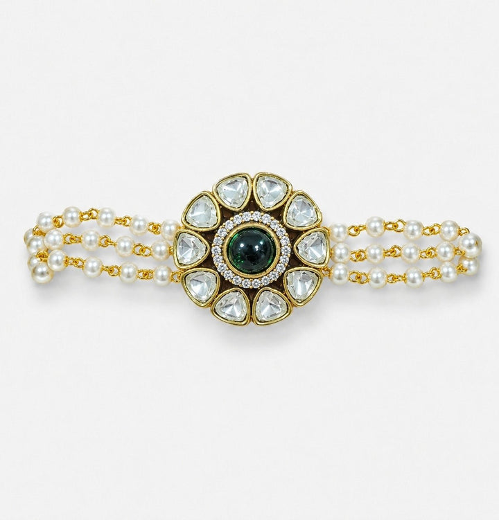 Vivinia By Vidhi Mehra Emerald Green Polki And Pearl Floral BraceletFabilicious Fashion
