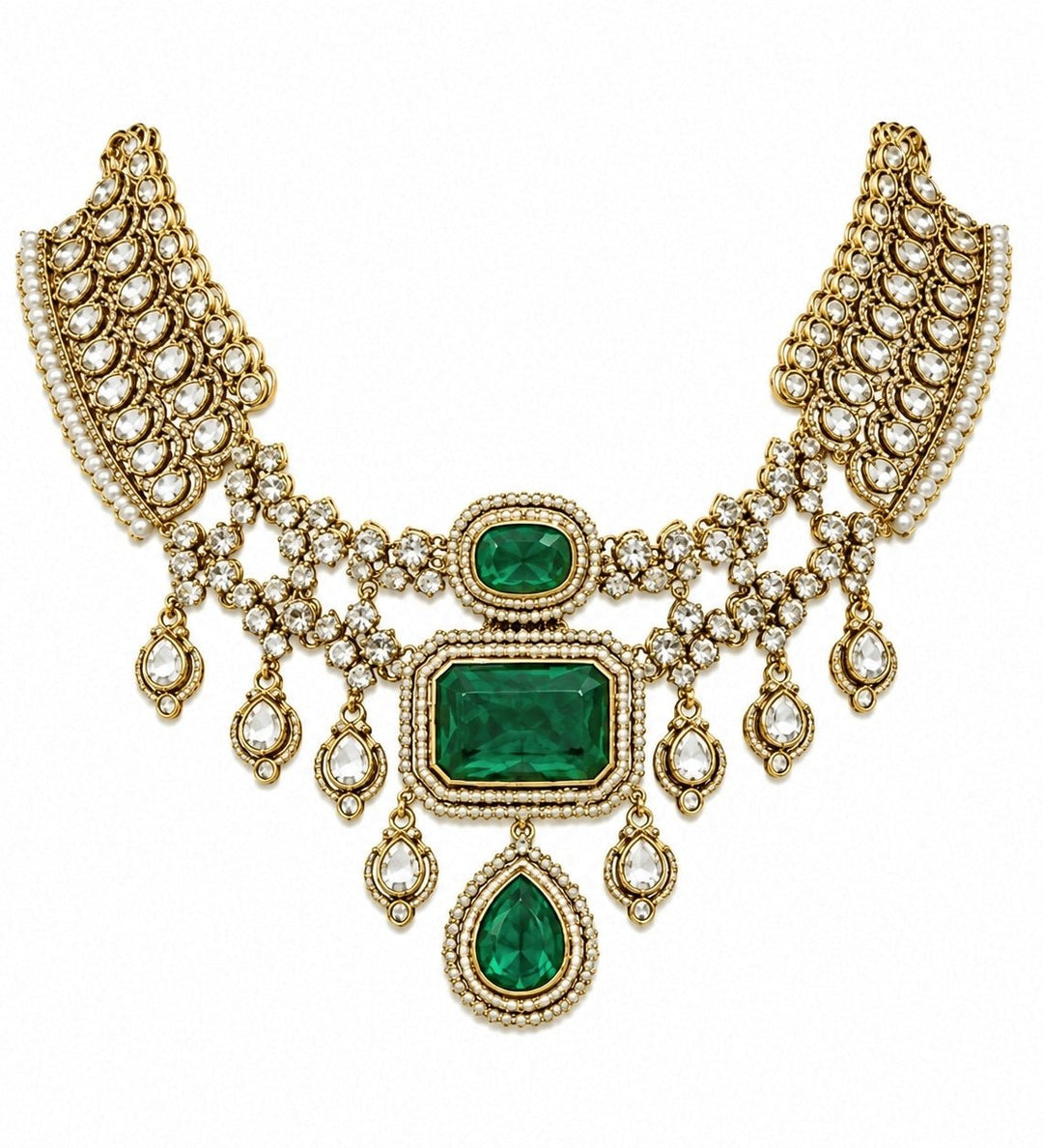 Vivinia By Vidhi Mehra Emerald Green Polki Bridal Necklace SetFabilicious Fashion