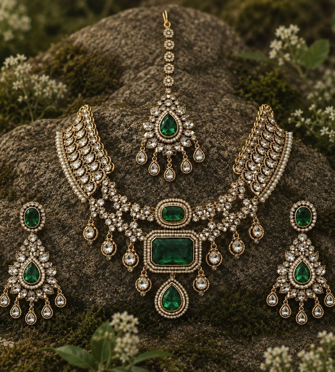 Vivinia By Vidhi Mehra Emerald Green Polki Bridal Necklace SetFabilicious Fashion