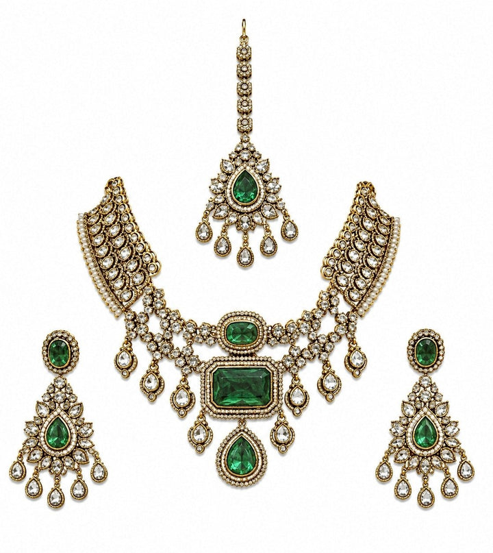 Vivinia By Vidhi Mehra Emerald Green Polki Bridal Necklace SetFabilicious Fashion