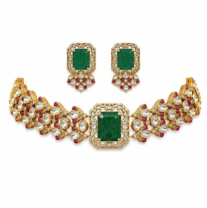 Vivinia By Vidhi Mehra Emerald Green Polki Choker Necklace SetFabilicious Fashion
