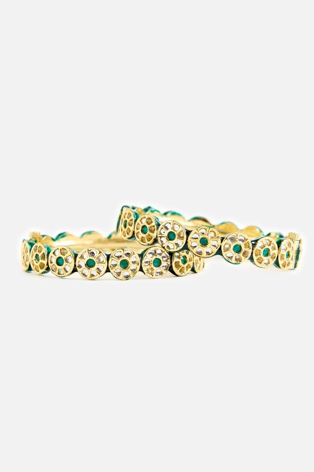 Vivinia By Vidhi Mehra Emerald Green Polki Floral Kada SetFabilicious Fashion
