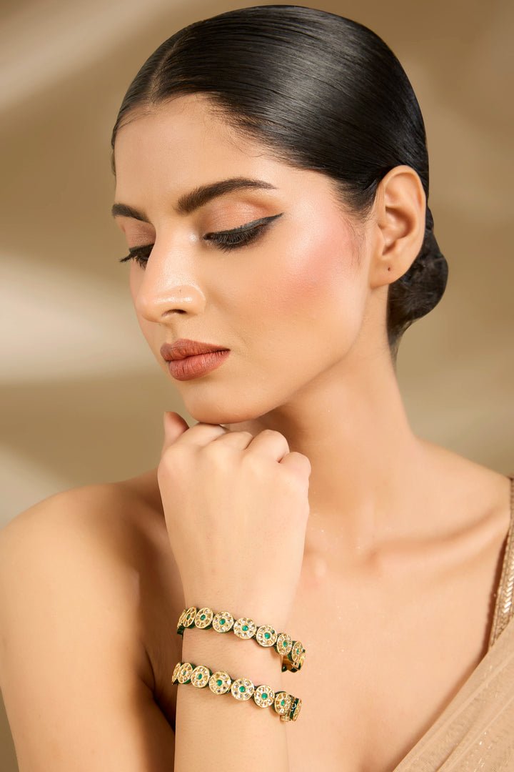 Vivinia By Vidhi Mehra Emerald Green Polki Floral Kada SetFabilicious Fashion