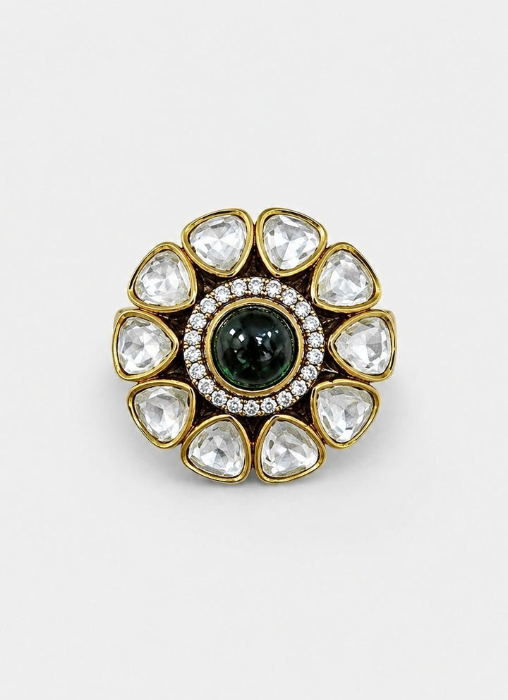 Vivinia By Vidhi Mehra Emerald Green Polki Floral RingFabilicious Fashion