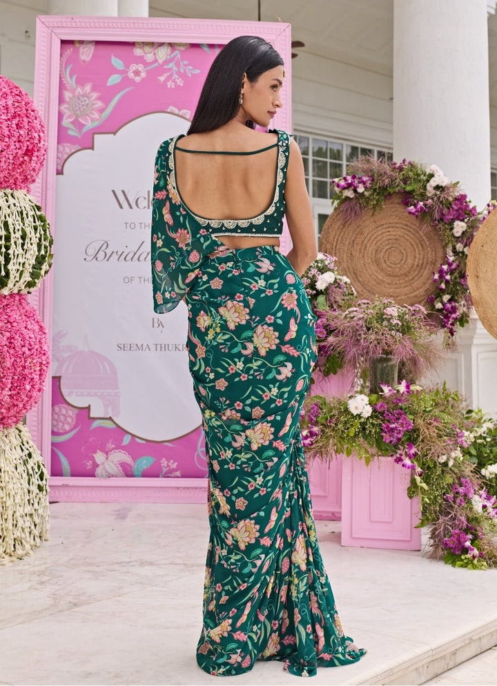 Emerald Green Printed Georgette Concept Saree Seema Thukral - Fabilicious Fashion