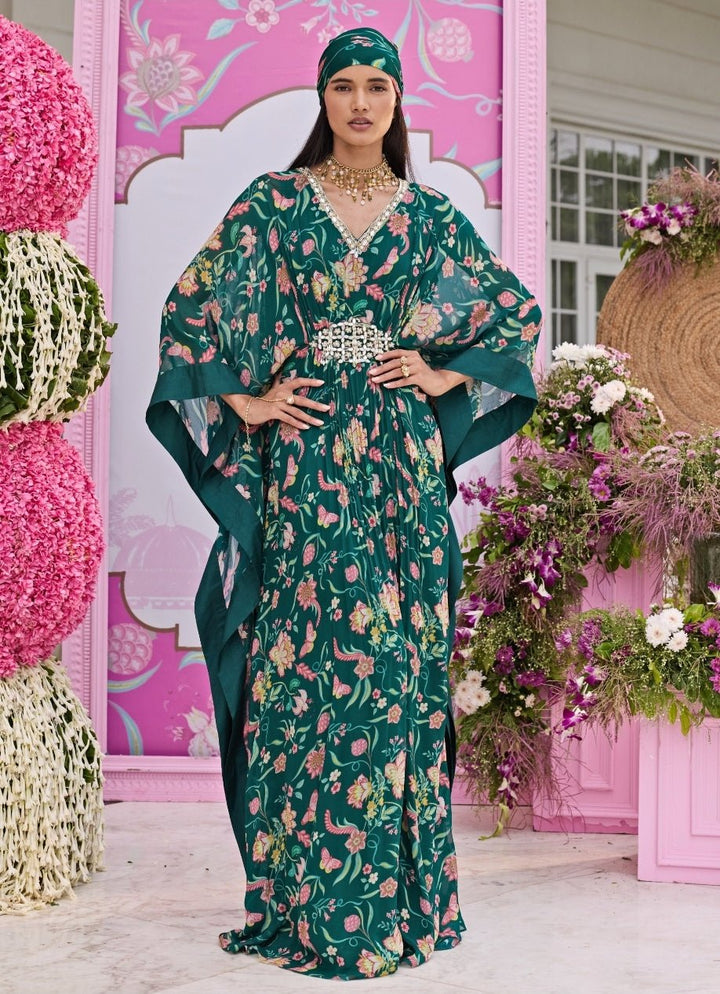 Emerald Green Printed Georgette Kaftan Seema Thukral - Fabilicious Fashion