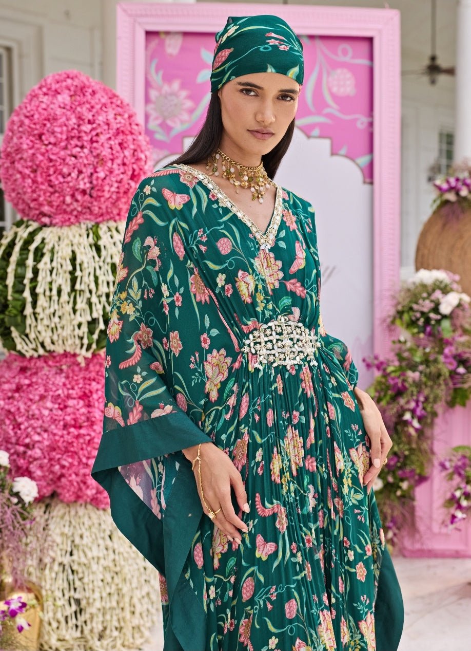 Emerald Green Printed Georgette Kaftan Seema Thukral - Fabilicious Fashion