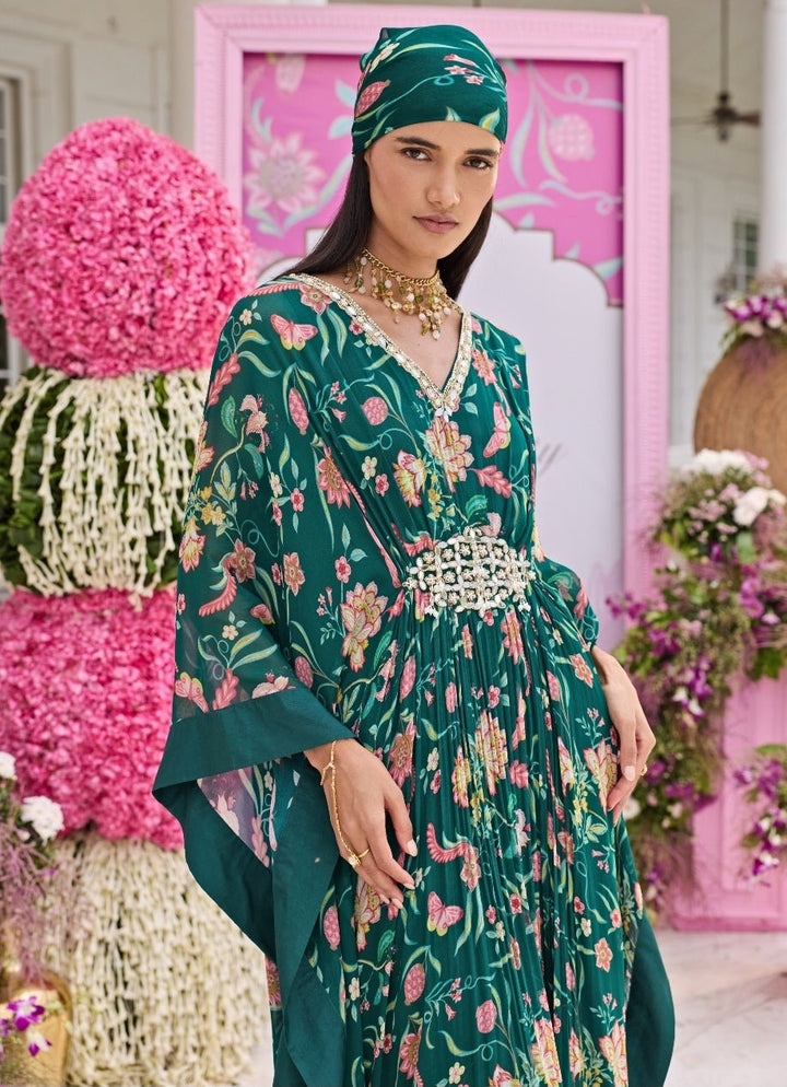 Emerald Green Printed Georgette Kaftan Seema Thukral - Fabilicious Fashion