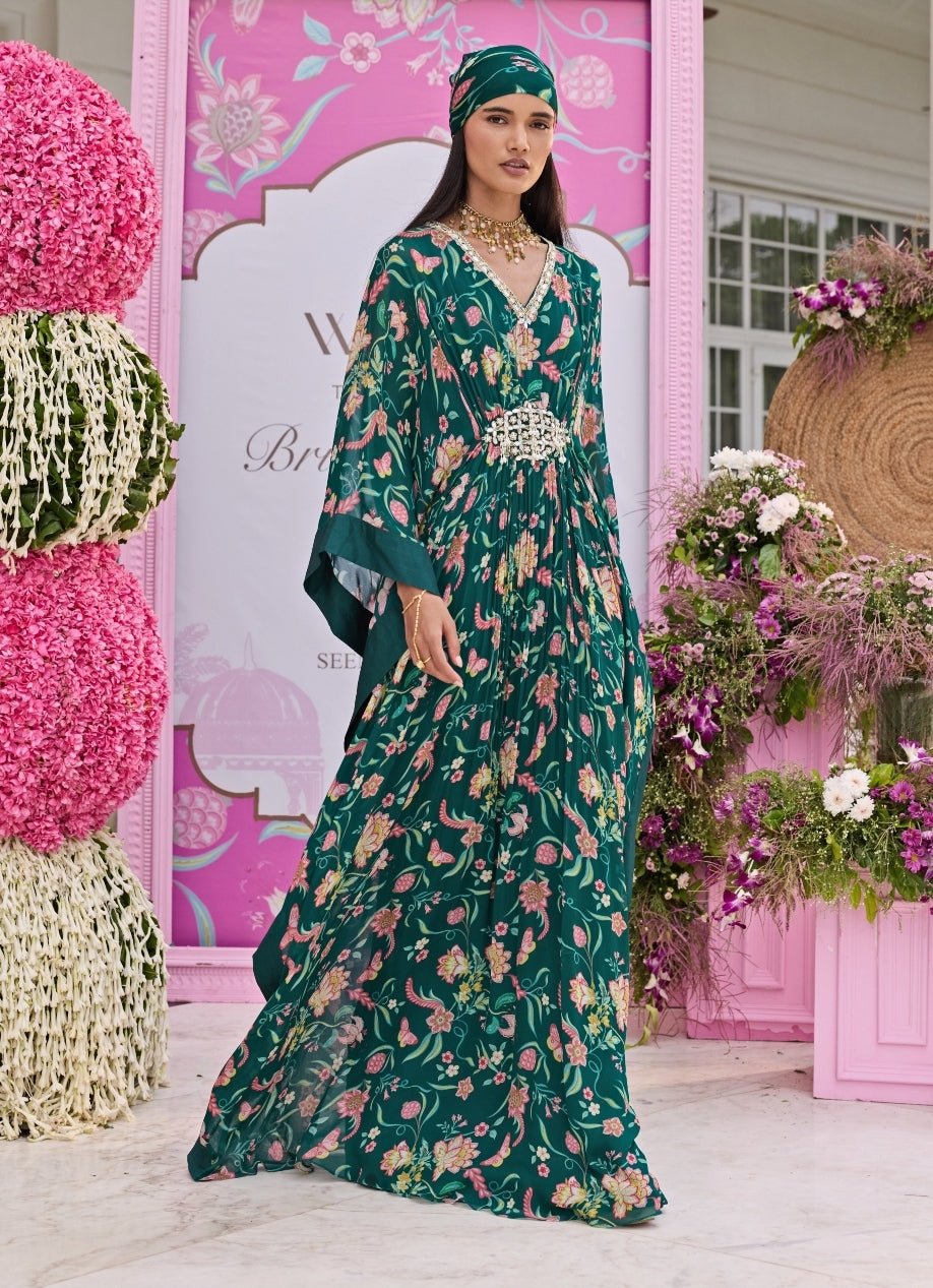 Emerald Green Printed Georgette Kaftan Seema Thukral - Fabilicious Fashion