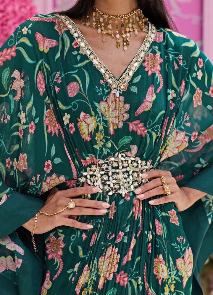 Emerald Green Printed Georgette Kaftan Seema Thukral - Fabilicious Fashion