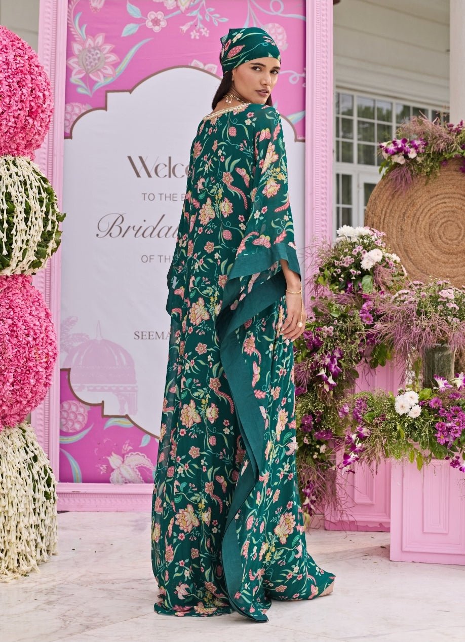 Emerald Green Printed Georgette Kaftan Seema Thukral - Fabilicious Fashion