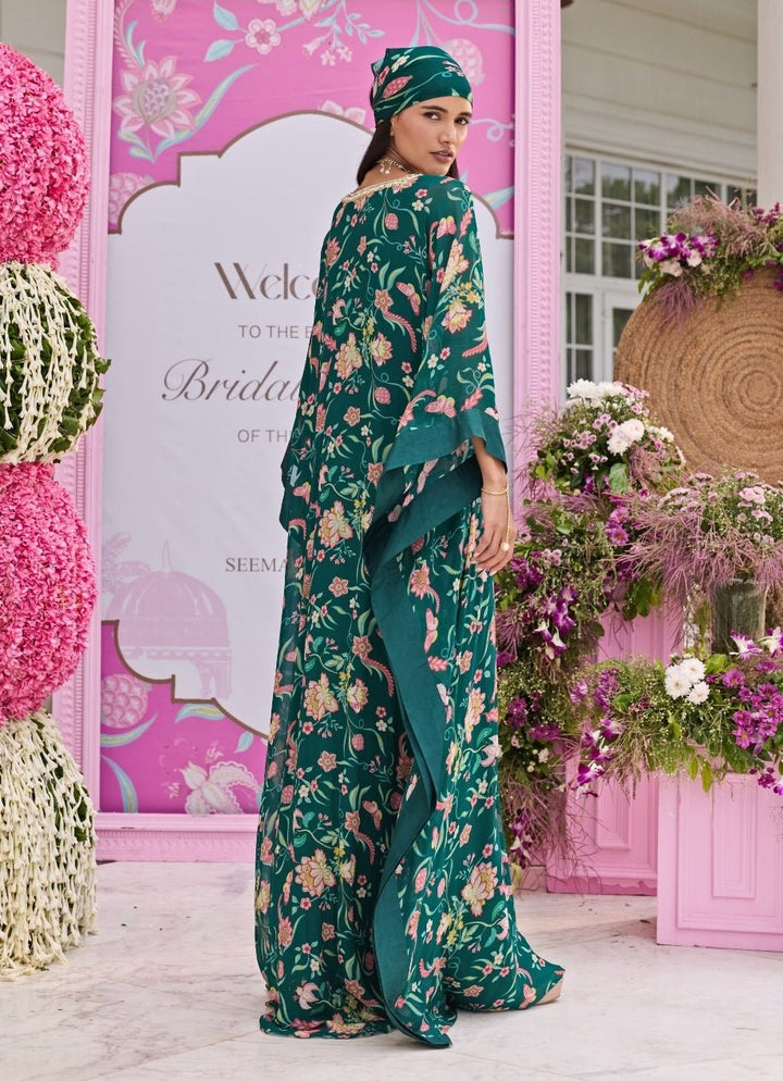 Emerald Green Printed Georgette Kaftan Seema Thukral - Fabilicious Fashion