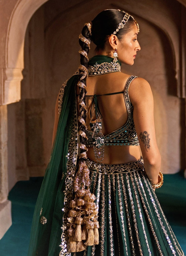 Angad Singh Emerald Green Raw Silk Lehenga SetFabilicious Fashion