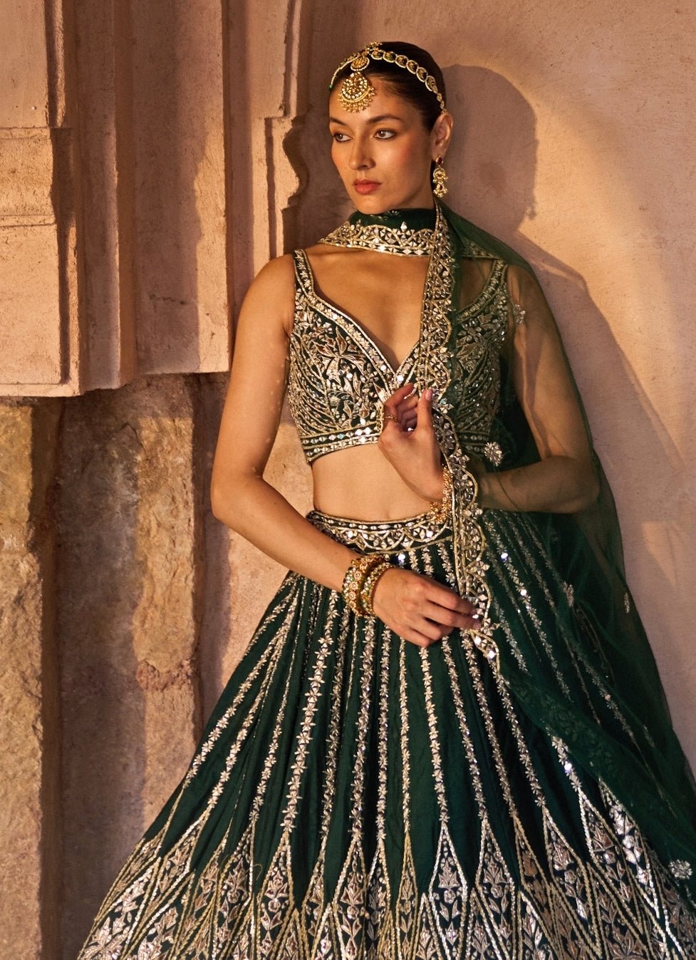 Angad Singh Emerald Green Raw Silk Lehenga SetFabilicious Fashion