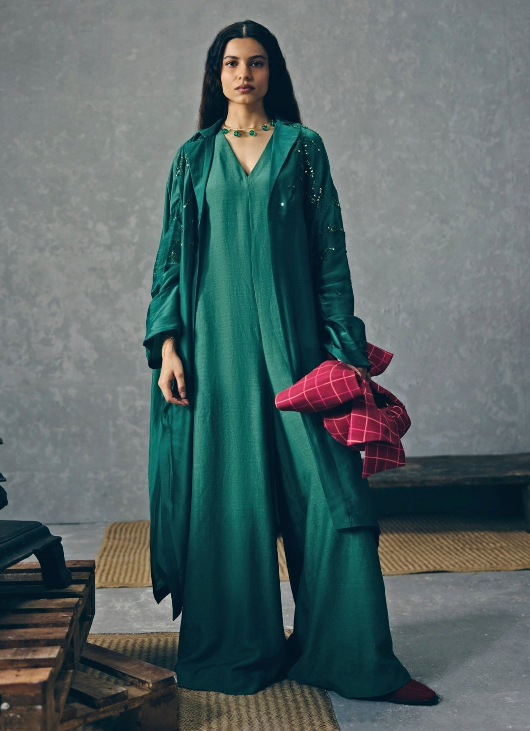 Emerald Green Relaxed Fit Jumpsuit Paulmi and Harsh X Ease - Fabilicious Fashion