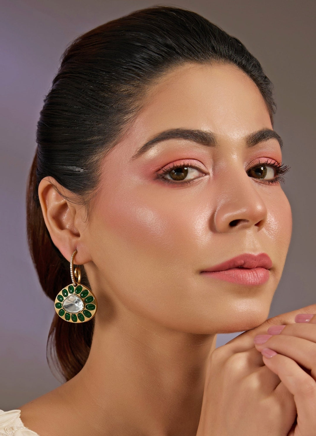 Emerald Green Round Drop Earrings Vivinia By Vidhi Mehra - Fabilicious Fashion