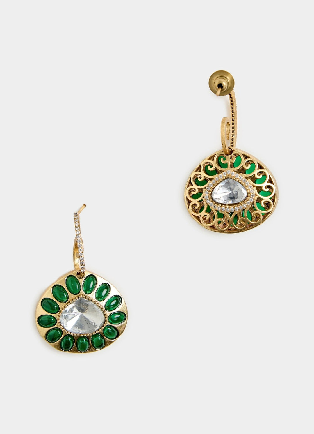 Emerald Green Round Drop Earrings Vivinia By Vidhi Mehra - Fabilicious Fashion