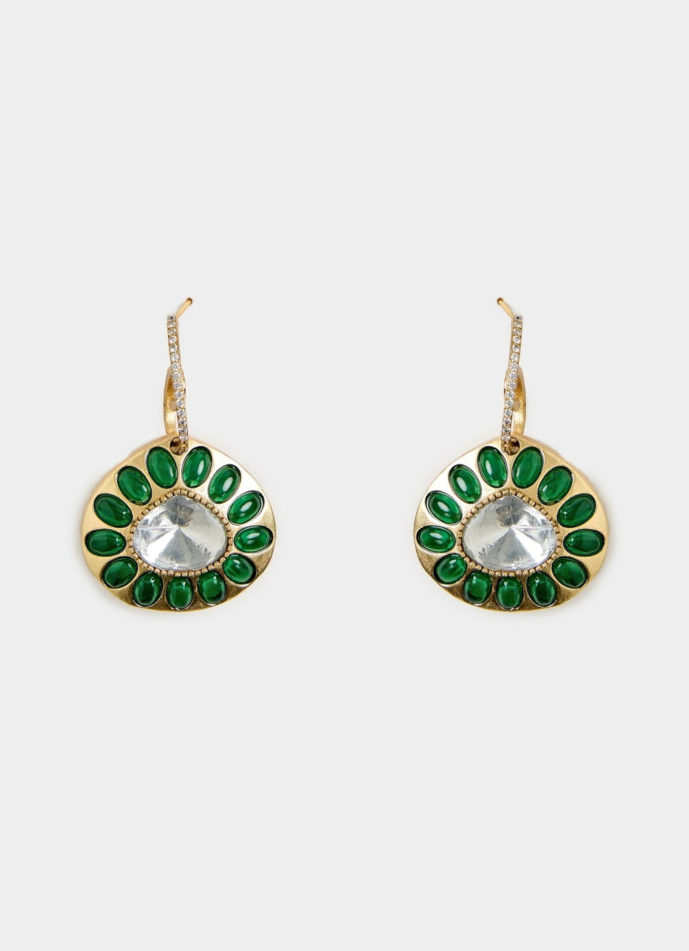 Emerald Green Round Drop Earrings Vivinia By Vidhi Mehra - Fabilicious Fashion