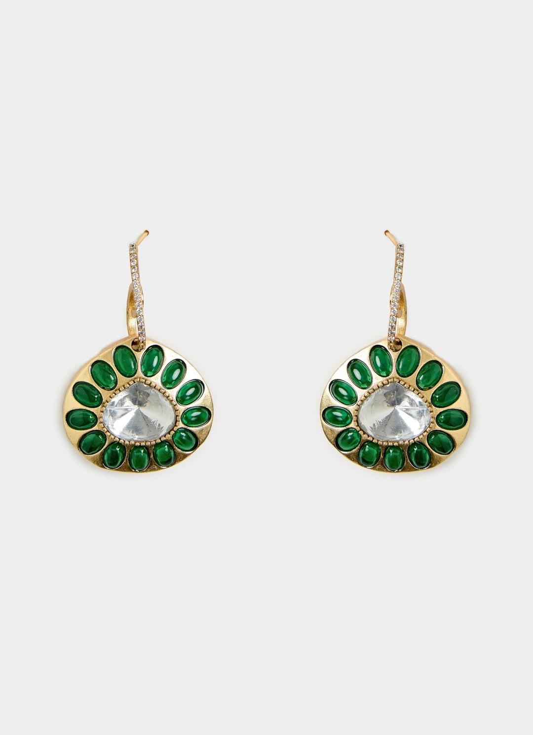 Emerald Green Round Drop Earrings Vivinia By Vidhi Mehra - Fabilicious Fashion