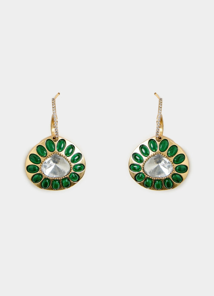 Emerald Green Round Drop Earrings Vivinia By Vidhi Mehra - Fabilicious Fashion