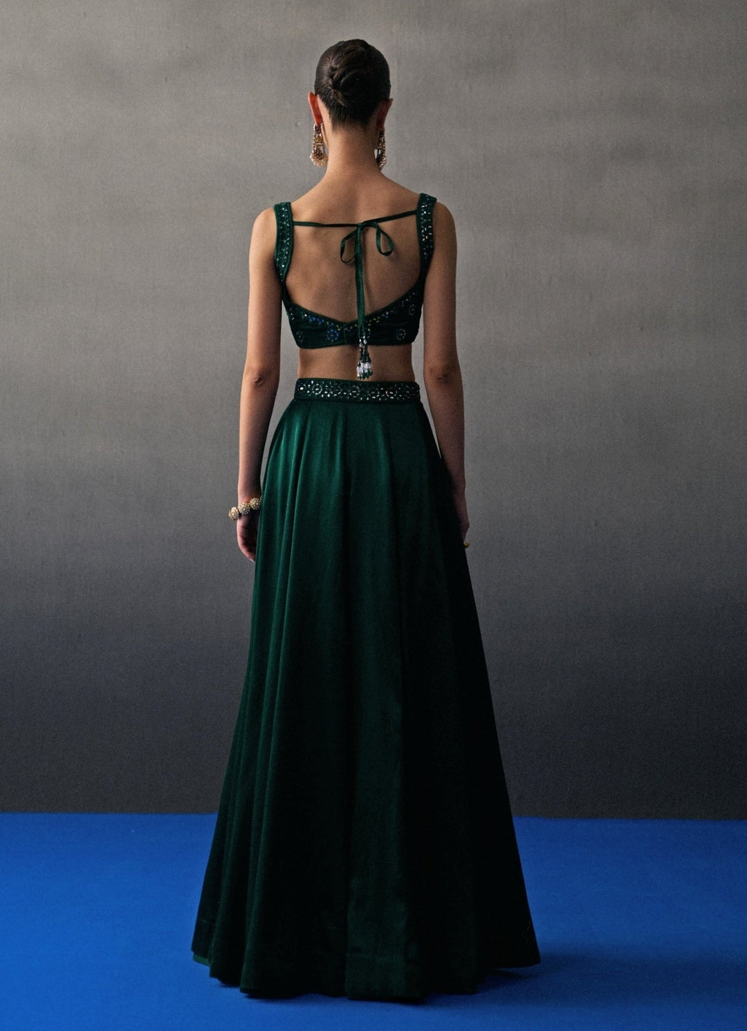 Emerald Green Satin Silk Lehenga Set Angad Singh - Fabilicious Fashion