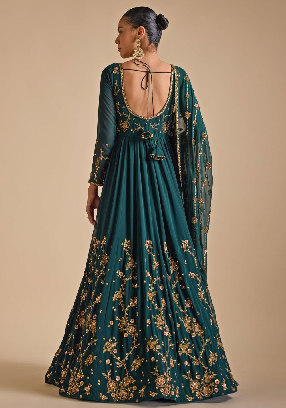 Emerald Green Sequence Anarkali Gown Prevasu - Fabilicious Fashion