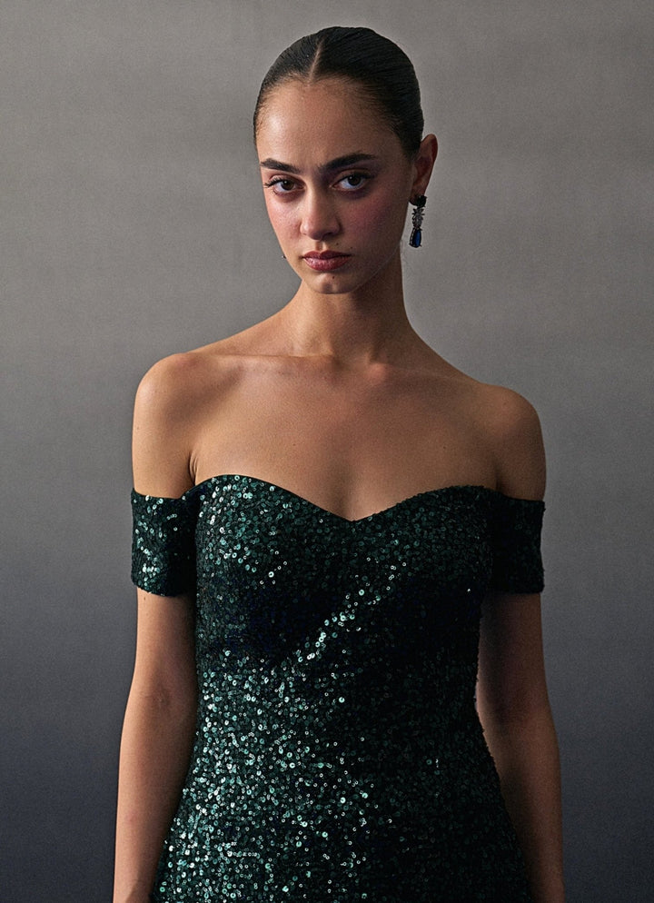 Emerald Green Sequins Embroidered Kurta Sharara Angad Singh - Fabilicious Fashion