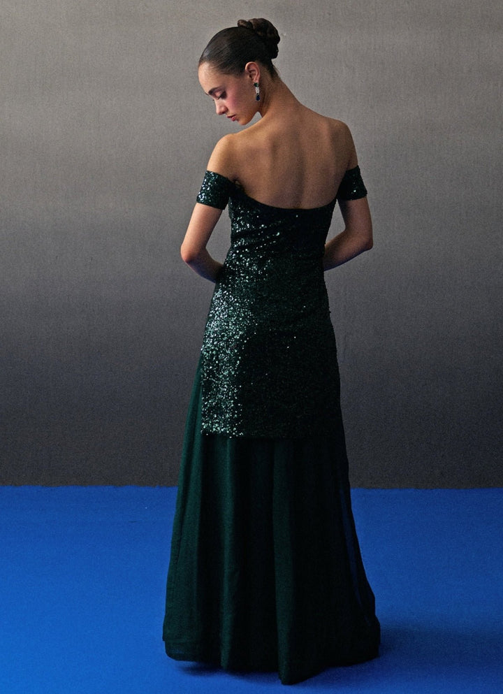 Emerald Green Sequins Embroidered Kurta Sharara Angad Singh - Fabilicious Fashion