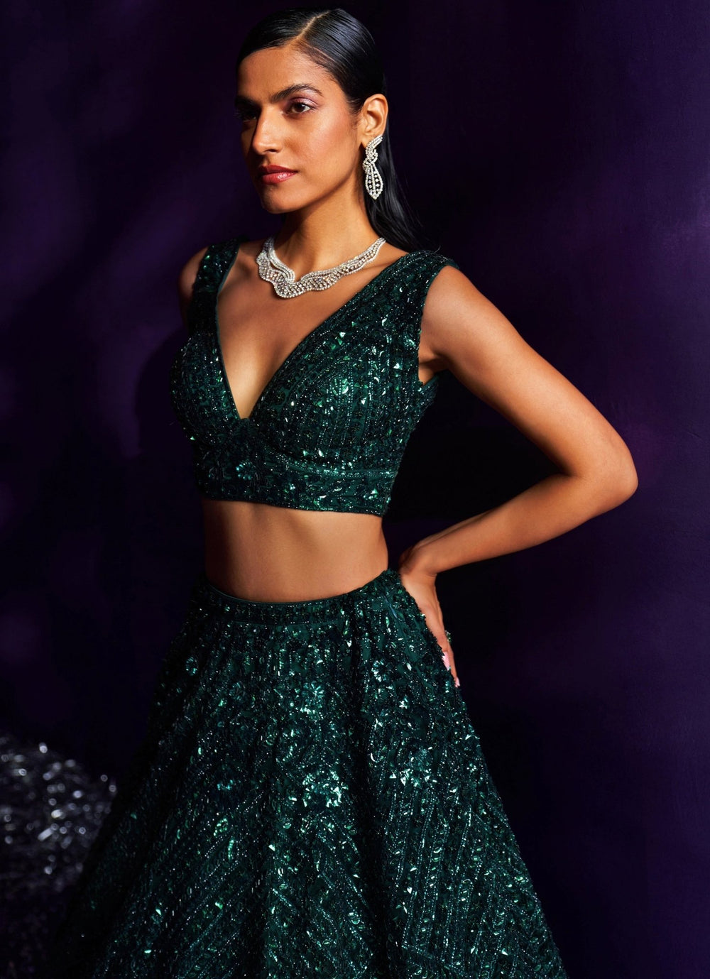 Emerald Green Sequins Embroidered Lehenga Set Angad Singh - Fabilicious Fashion