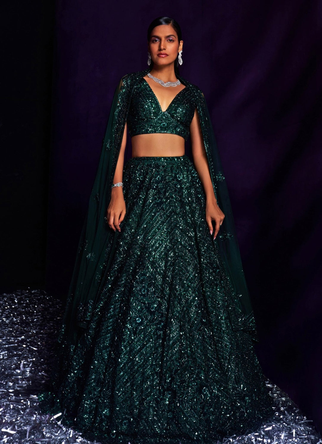 Emerald Green Sequins Embroidered Lehenga Set Angad Singh - Fabilicious Fashion