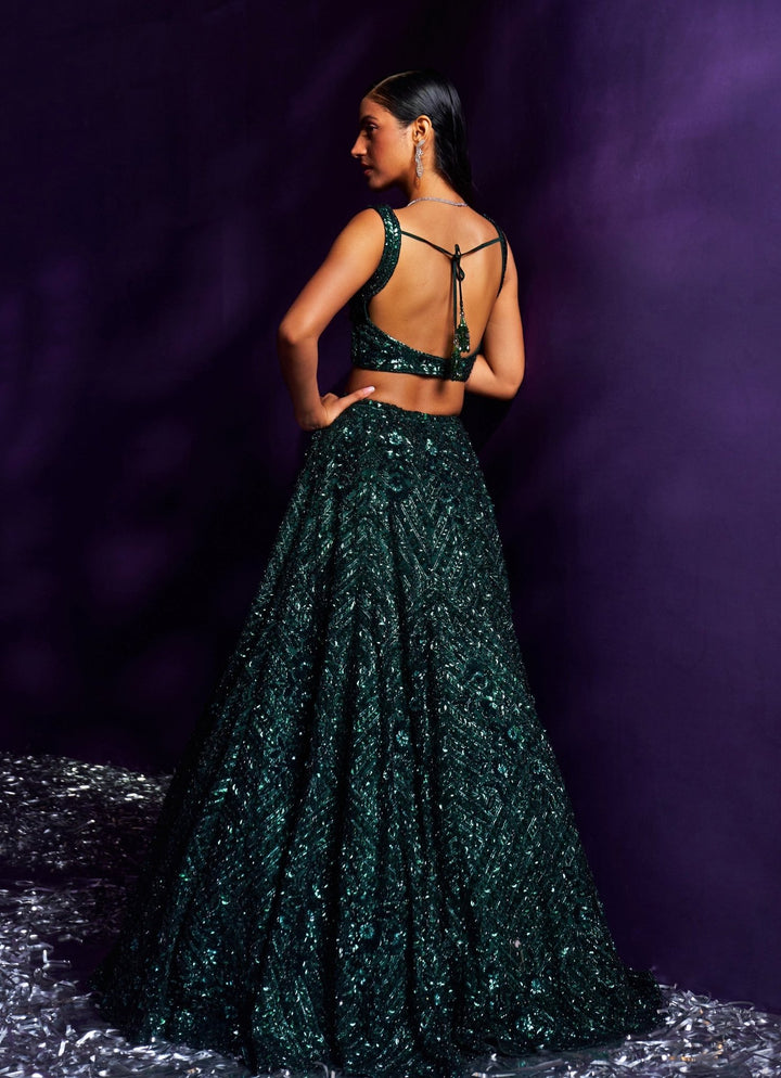 Emerald Green Sequins Embroidered Lehenga Set Angad Singh - Fabilicious Fashion
