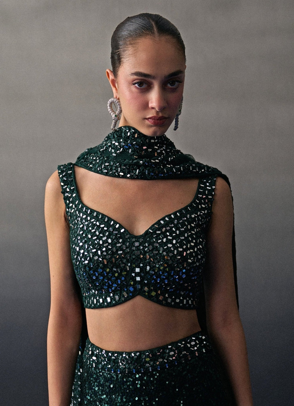 Emerald Green Sequins Embroidered Mermaid Lehenga Angad Singh - Fabilicious Fashion