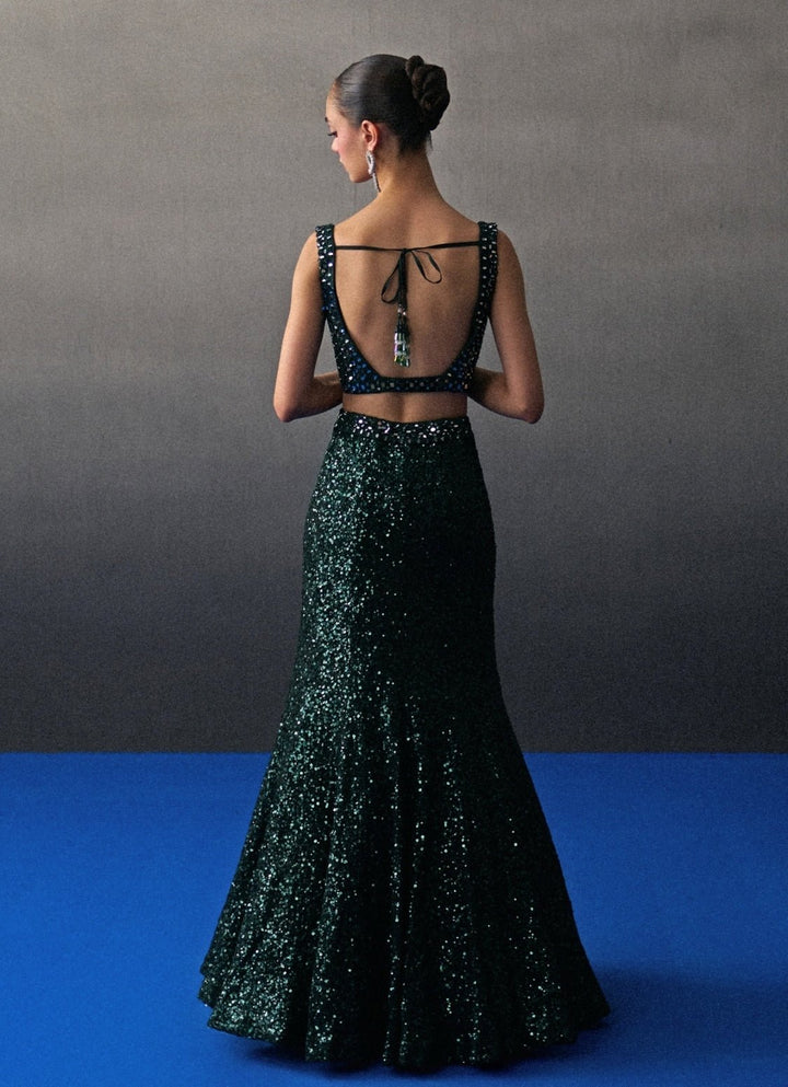 Emerald Green Sequins Embroidered Mermaid Lehenga Angad Singh - Fabilicious Fashion