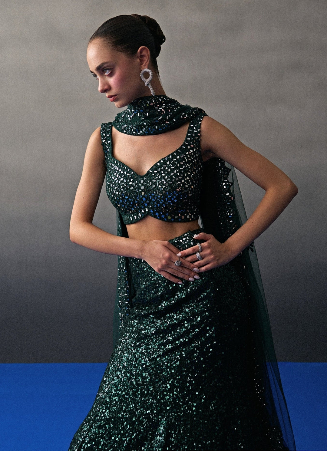 Emerald Green Sequins Embroidered Mermaid Lehenga Angad Singh - Fabilicious Fashion