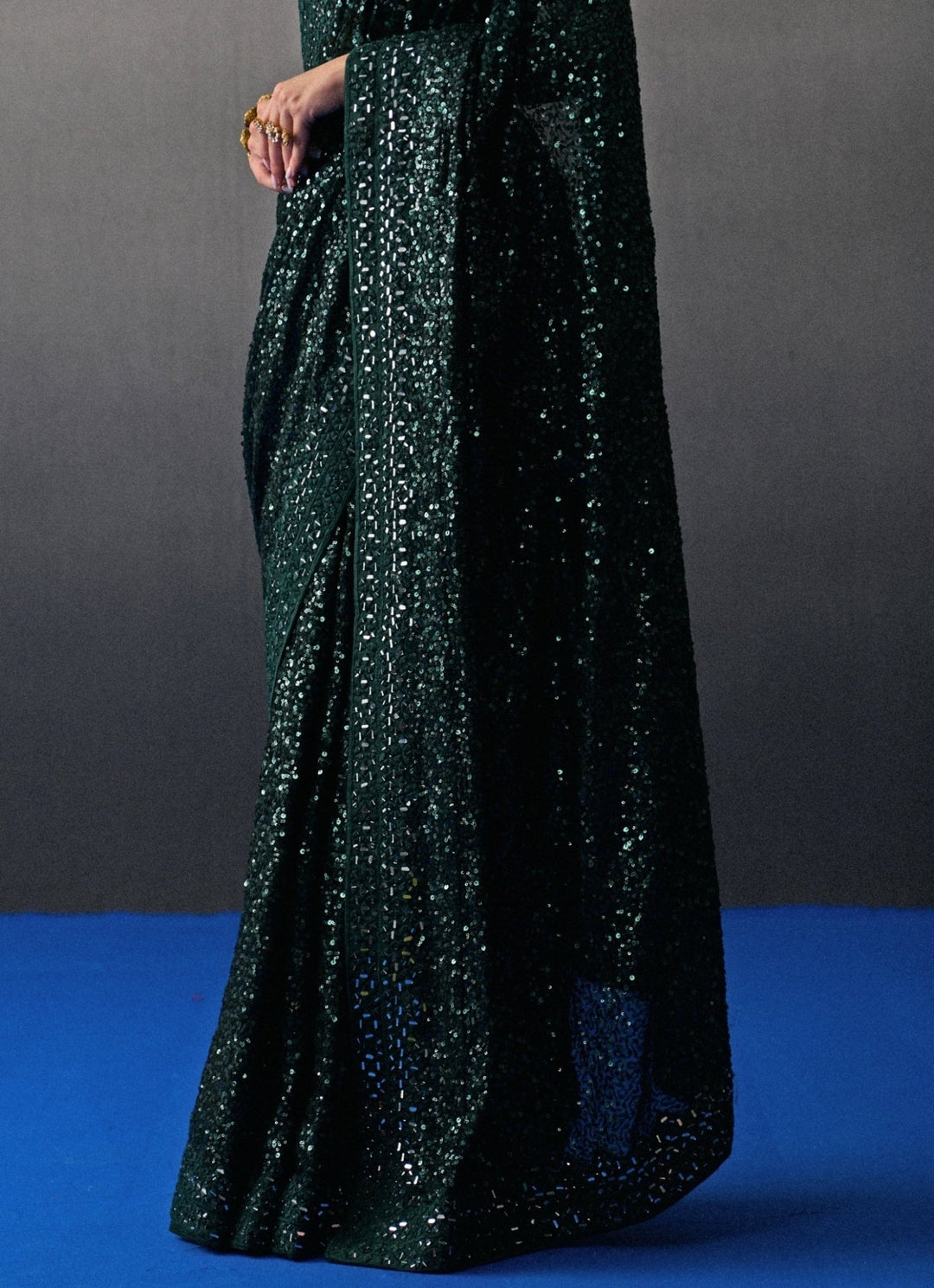 Emerald Green Sequins Embroidered Saree Angad Singh - Fabilicious Fashion