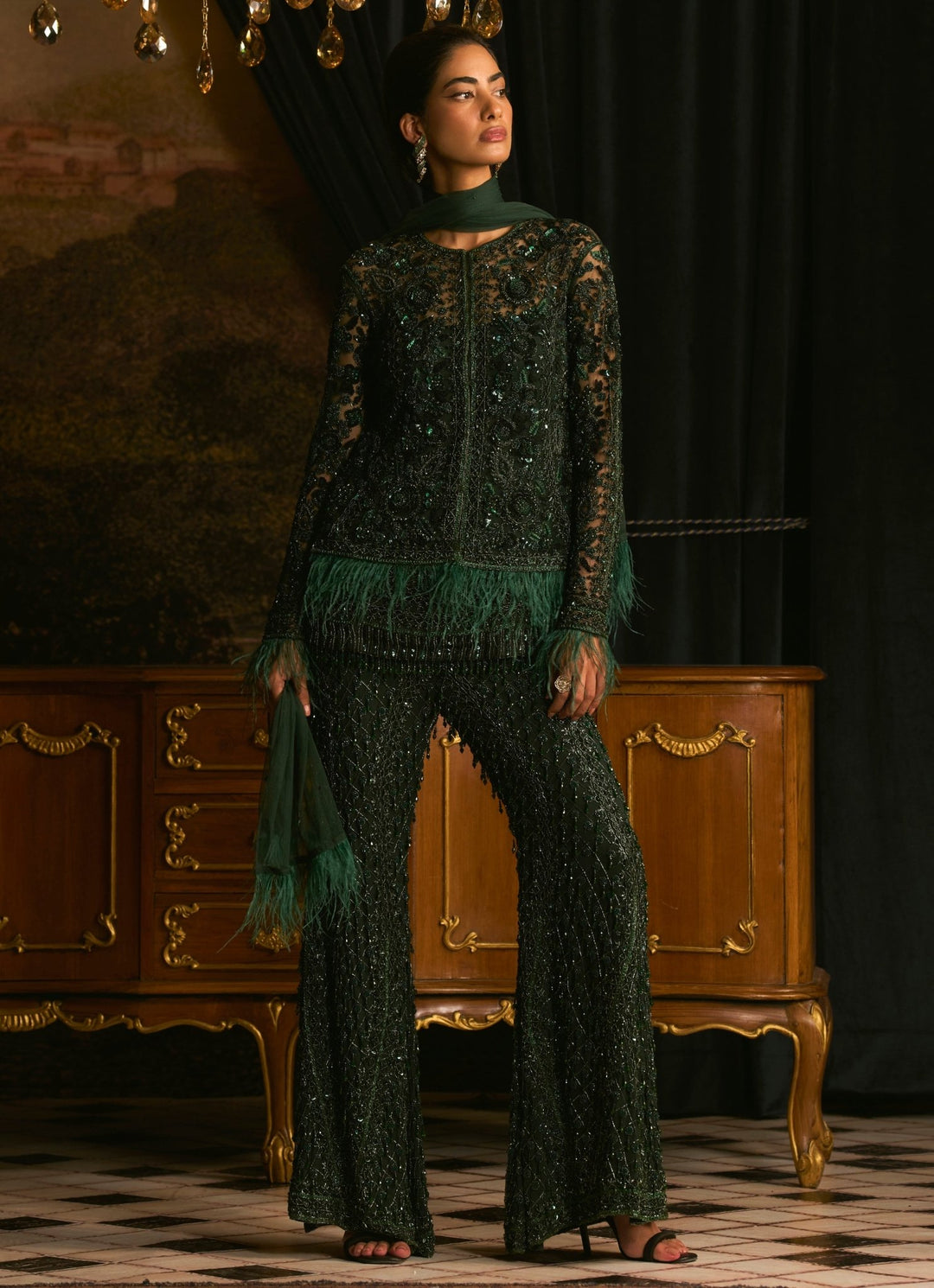 Emerald Green Sequins Embroidered Sharara Set Mani Bhatia - Fabilicious Fashion