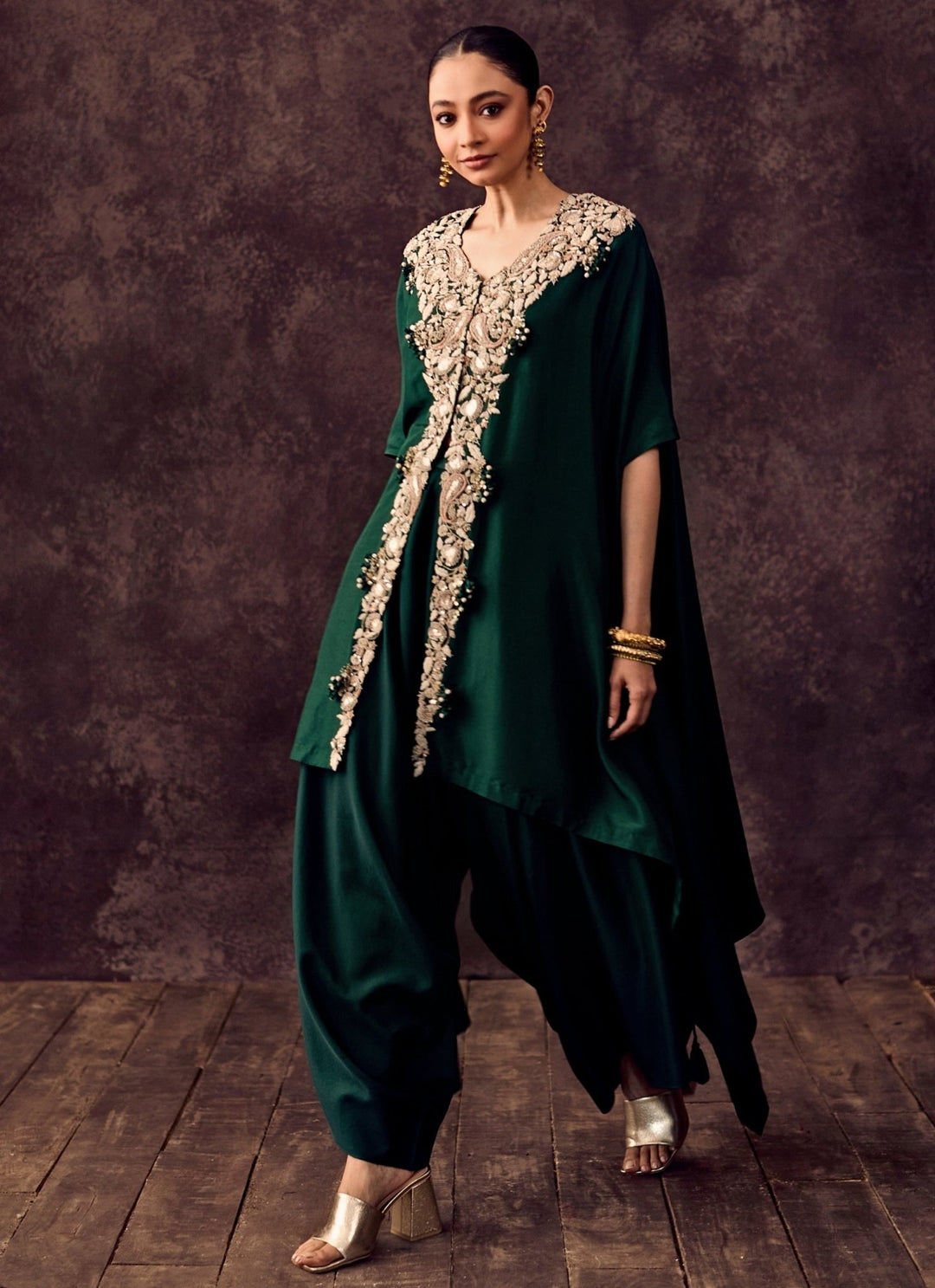 Prisho Emerald Green Silk Kaftan Pants SetFabilicious Fashion