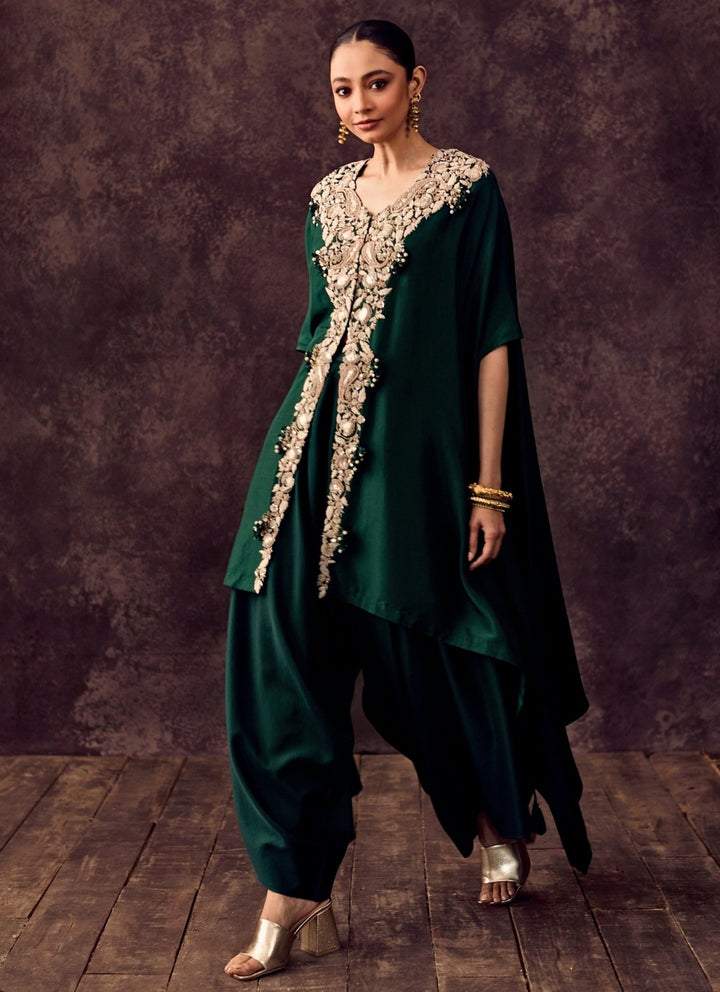 Prisho Emerald Green Silk Kaftan Pants SetFabilicious Fashion