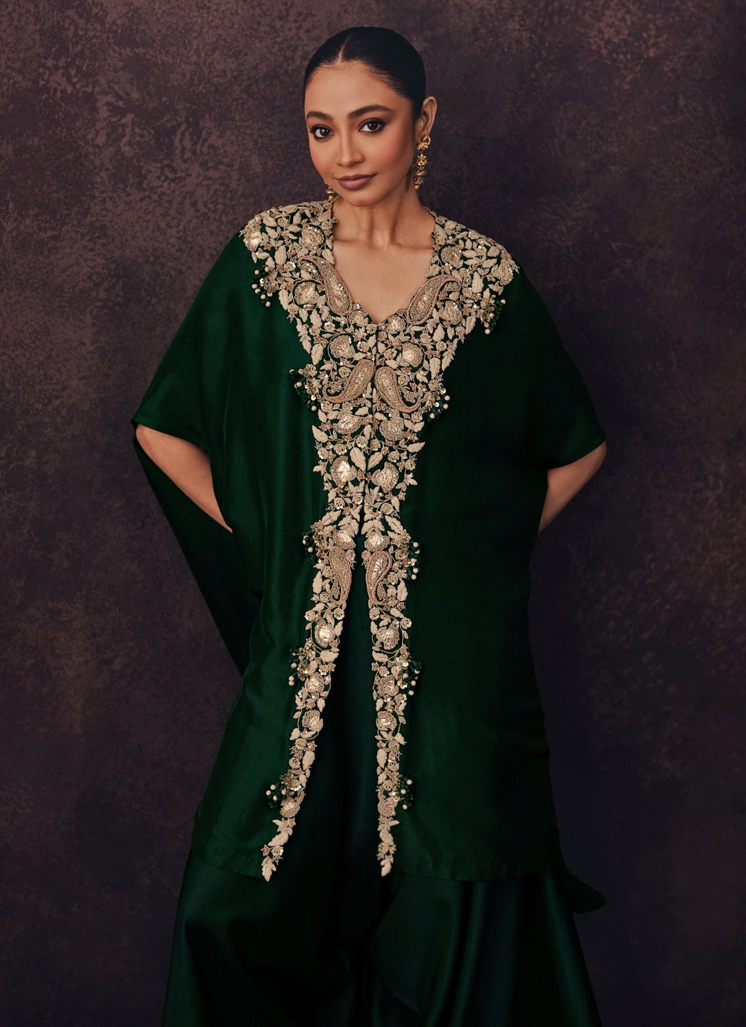 Prisho Emerald Green Silk Kaftan Pants SetFabilicious Fashion