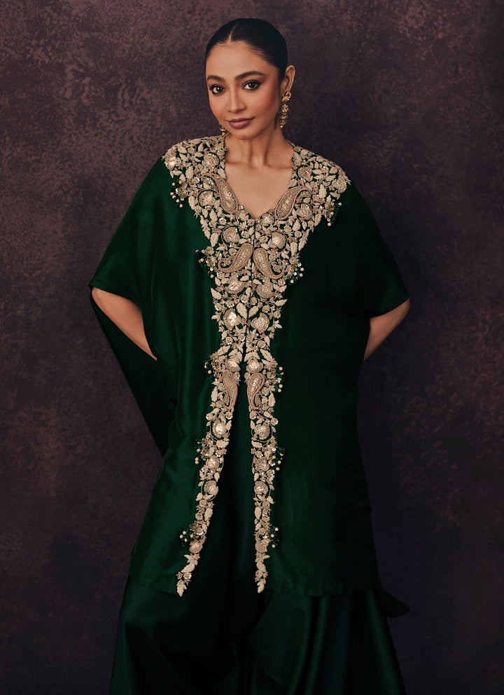 Prisho Emerald Green Silk Kaftan Pants SetFabilicious Fashion