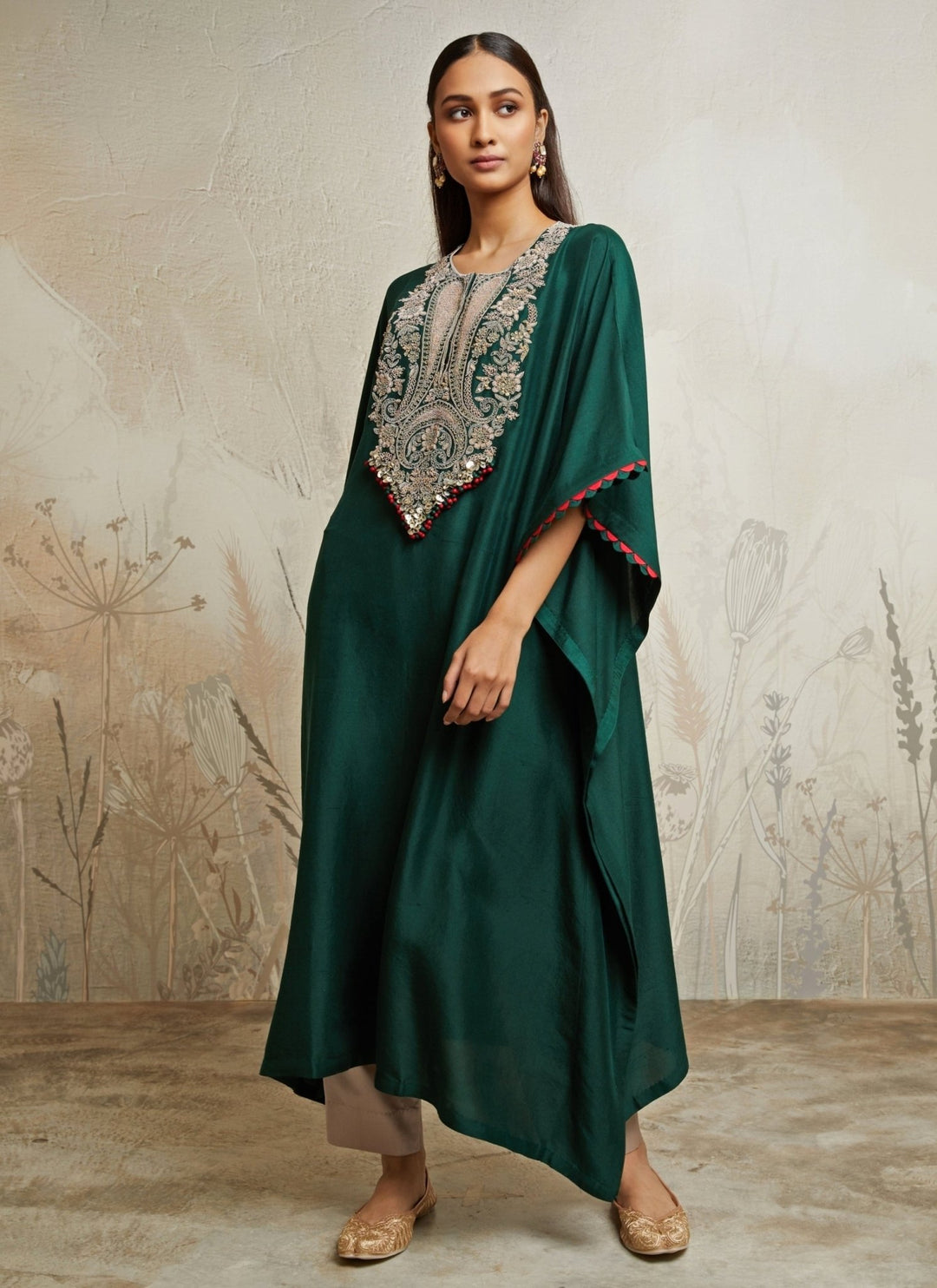 Prisho Emerald Green Silk Kaftan Pants SetFabilicious Fashion