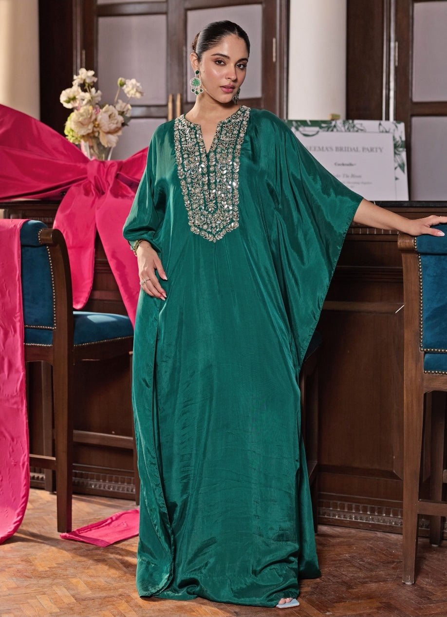Emerald Green Silk Kaftan Seema Thukral - Fabilicious Fashion