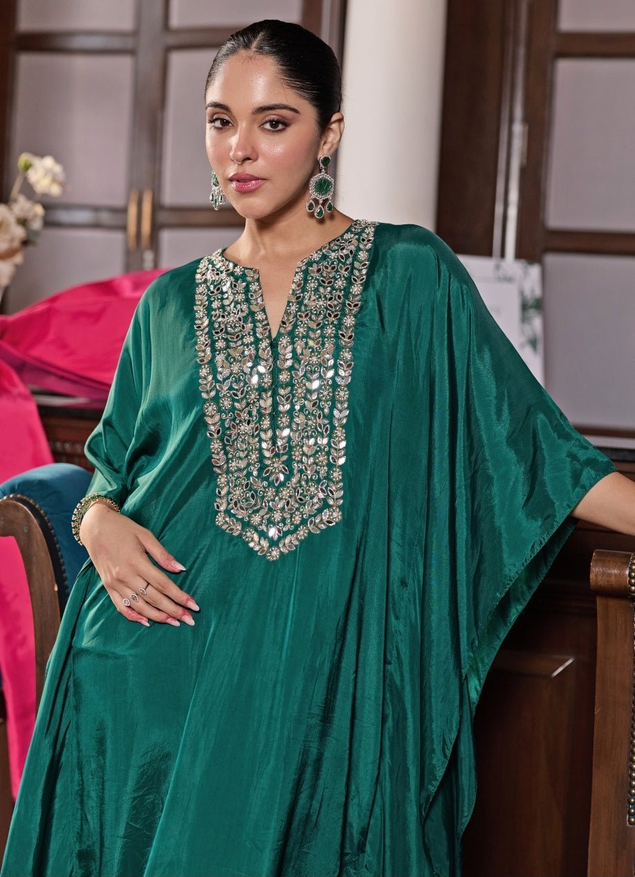Emerald Green Silk Kaftan Seema Thukral - Fabilicious Fashion